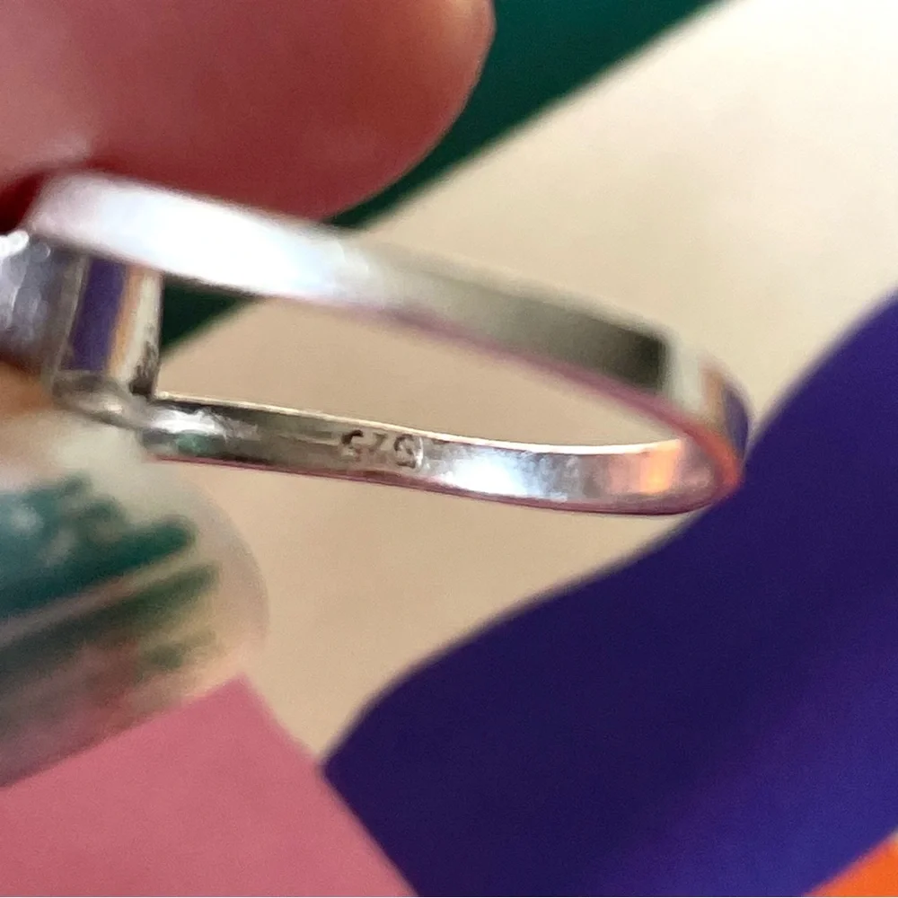Angular vintage stamped 925 sterling silver & lapis lazuli? ring sz 6.25